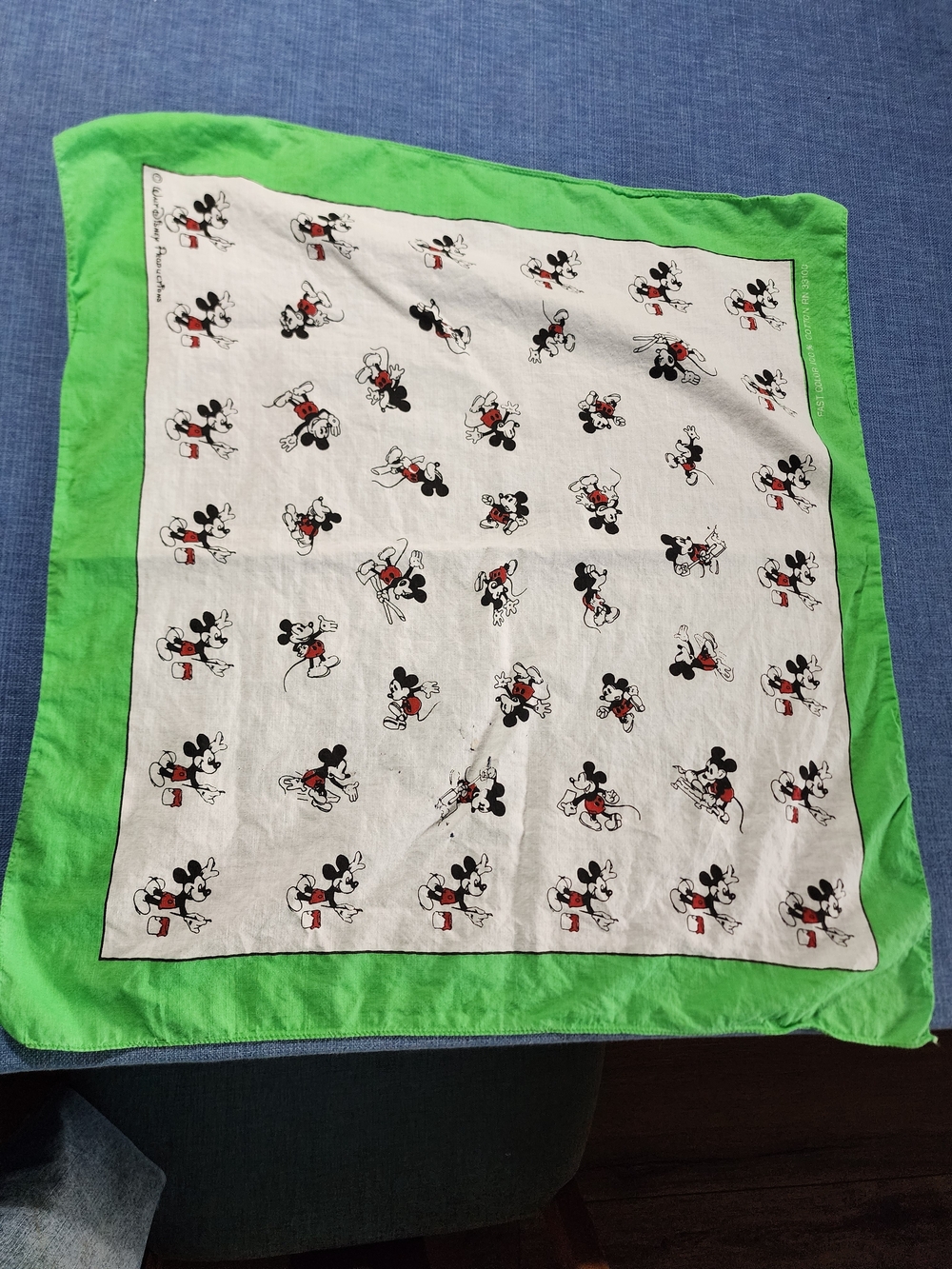 Vintage Fast Color Mickey Mouse Cotton Bandana Scarf